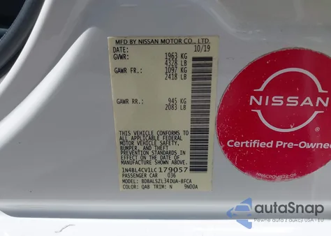 2020 Nissan Altima Sr Fwd z USA, uszkodzony, nr VIN 1N4BL4CV1LC179057